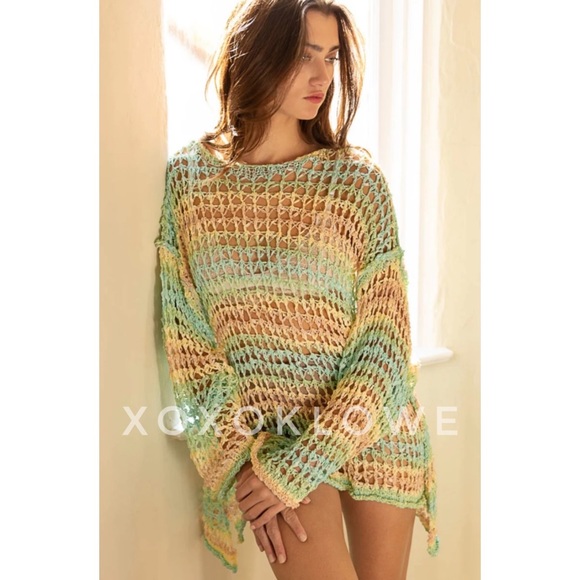 POL Tropical Striped Open Crochet Sweater Oversized - Picture 10 of 10